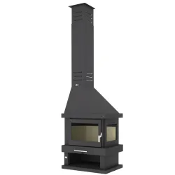 Chimenea Leña 2 Caras                        Cristal Derecho                                 Interior Vermiculita                             Cristal Serigrafiado en Puerta                               Potencia Máxima 14 KW.