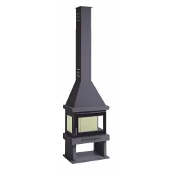 Chimenea Leña a 3 Caras                              Interior Vermiculita                               Potencia Máxima 14 KW.