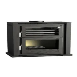 Horno Leña Frontal Horno Envolvente en Inox.  Bandeja Horno de 50 cm. Potencia Máxima 12 KW. INTERIOR FUNDICION